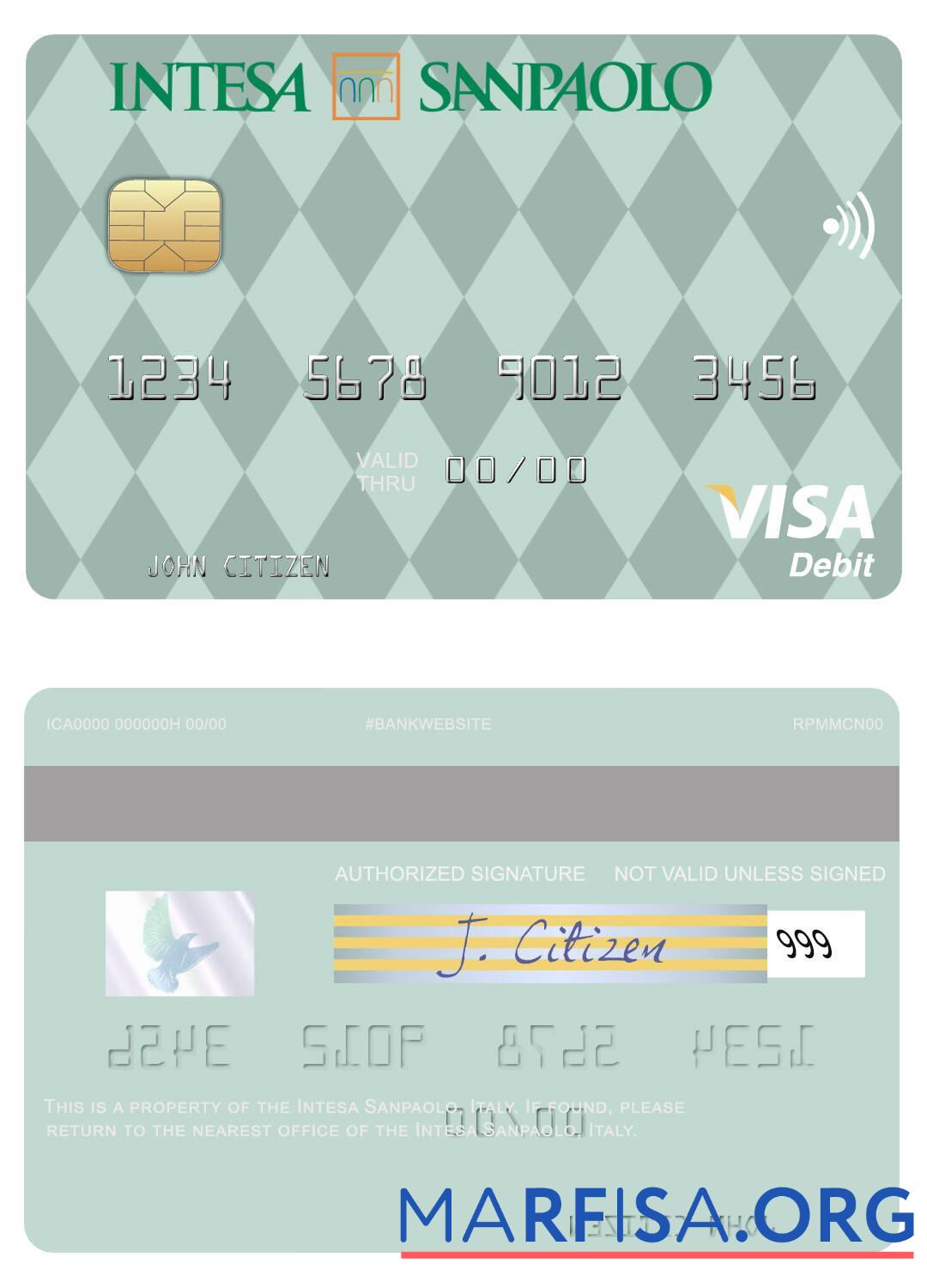 Realistic Italy Intesa Sanpaolo visa debit card download for verification